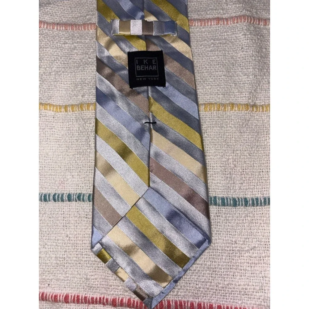 Ike Behar Stripped Cool Tone Silk Tie